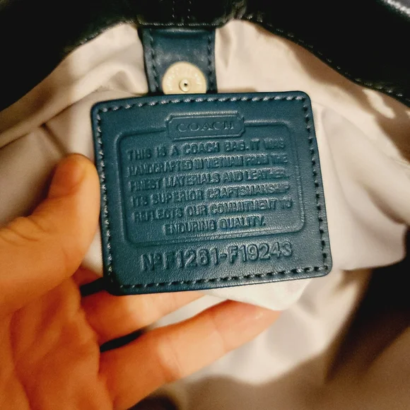 Coach Dark Teal Leather Tote - Picture 5 of 10